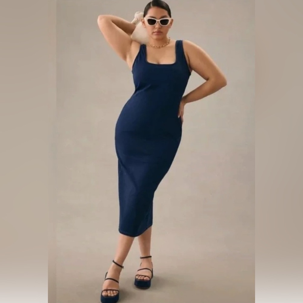 NWT Good American Deep Blue denim Midi Dress